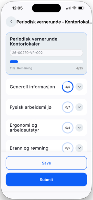 Checklist with sections