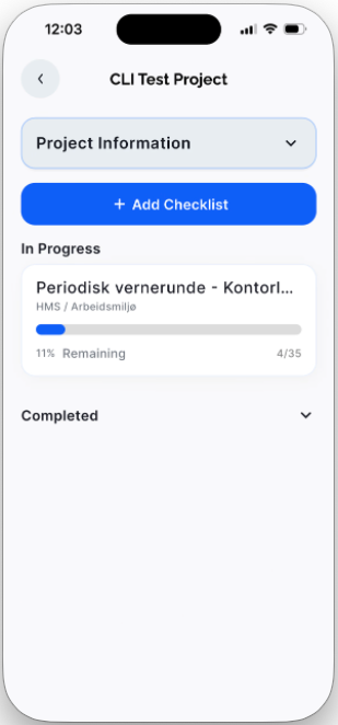 The project's checklist overview